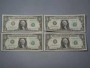 4 CU 1977 Consecutive Serial Number Federal Reserve Notes G/C Block #82-85. #31 - Picture 1 of 12