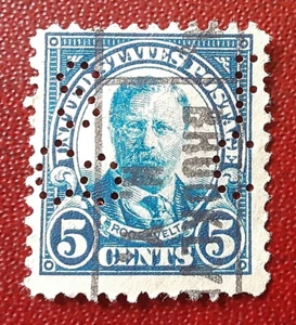 US 1922 5c Used Perfin Scott 557 Roosevelt Brooklyn NY RollOn Box Cancel VF 5278 - Picture 1 of 2