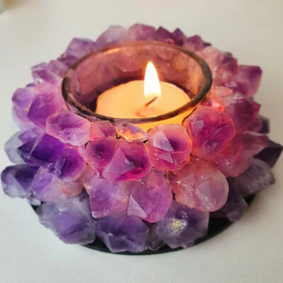 "Candelabro de cristal de loto amatista Tealight | Meditación, curación, Reiki" Foto 1 de 4