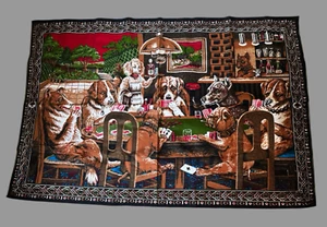 Vintage Cotton Tapestry Wall Hanging of Dogs Playing Poker 38" x 58" - Picture 1 of 8