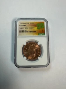 🍀”Lucky Irish Penny” - NGC 1966 Ireland 1 Penny - Uncirculated - St. Patrick’s - Picture 1 of 1