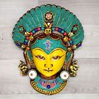 Kumari Girl Mask 9" Tallado Hecho A Mano Pared Colgante Escultura Pared...