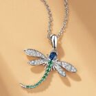 1.30Ct Oval Cut Simulated Blue Sapphire Dragonfly Pendant 14K White Gold Plated