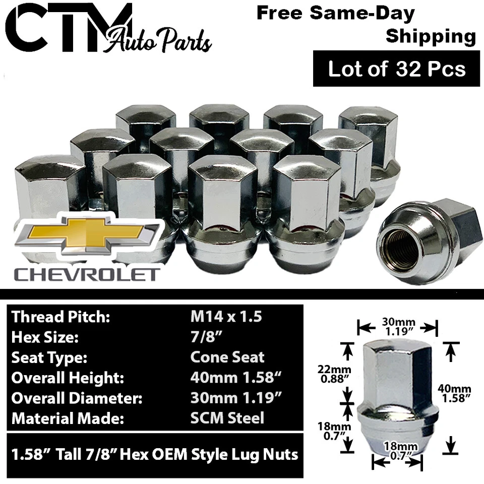 32x Chrome Chevy OEM Factory Lug Nut 14x1.5 Fit 8Lug C2500/3500 K2500/3500 Truck - Image 1 of 3