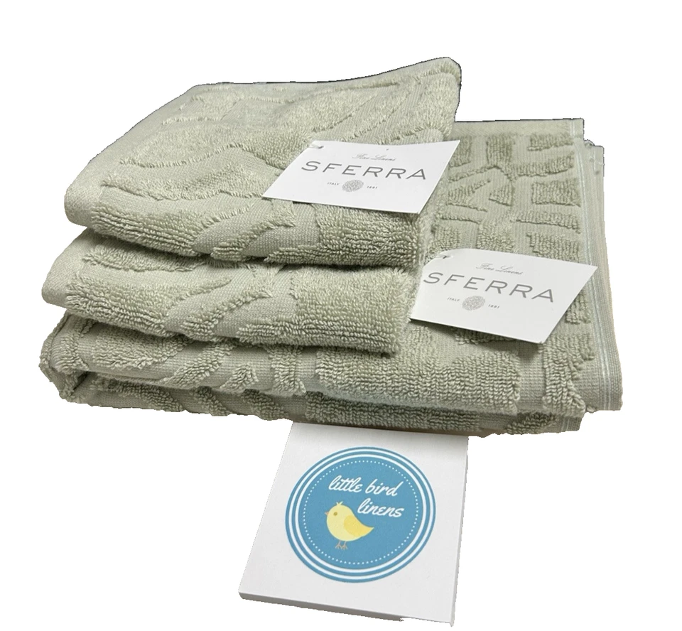 3 шт полотенца Sferra Moresco Celadon зеленые полотенце для одной руки и 2 салфетки для стирки новые - Изображение 1 из 4