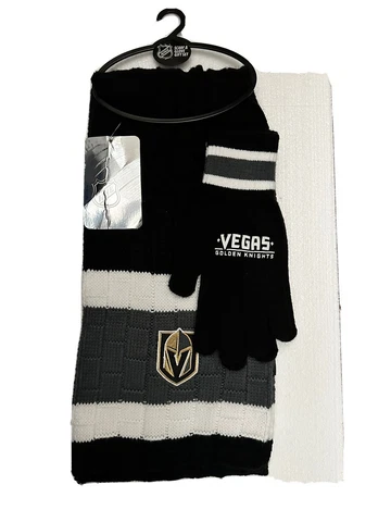NHL Las Vegas Golden Knights Unisex Scarf & Glove Gift Set Gold Black 2Piece Set Cover