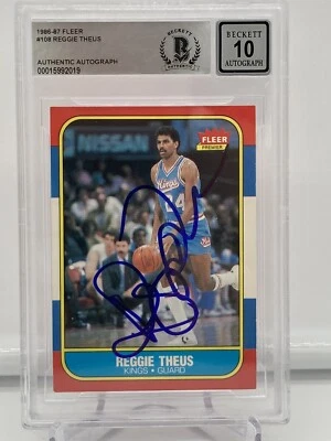 REGGIE THEUS SIGNED 1986 FLEER CARD GRADE 10 BAS AUTOGRAPH KINGS - Image 1 of 2