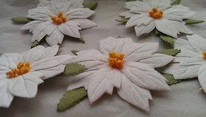 10 Large White Poinsettia 65mm/embellishments/craft/cardmaking/decoupage/decor - Picture 1 of 10