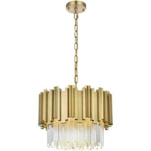 Crystal Chandelier Light Fixture Satin Gold Living Room Dining Room or Foyer 16" - Picture 1 of 9