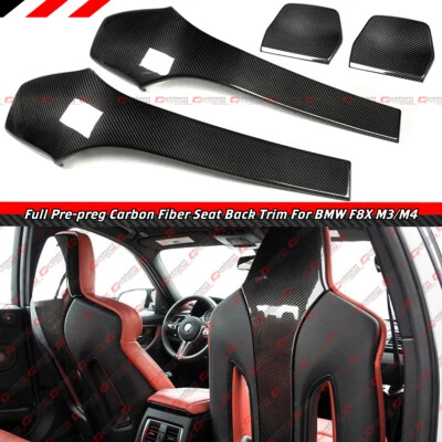 For 15-20 BMW F80 M3 F82 M4 Prepreg Carbon Fiber Seat Back Cover Trims F+ R 4pc  - Image 1 of 4