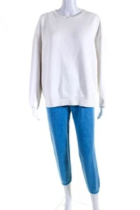 Ninety Percent Jet Womens White Cotton Crew Neck Pullover Sweatshirt Size S LOT2 - Picture 1 of 9