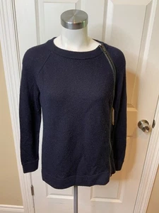Vince Pullover Cardigan dunkelblau Waffelstrick asymmetrisch Reißverschluss, Größe XS - Bild 1 von 6