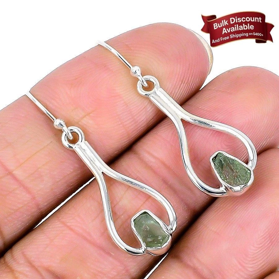Pendientes colgantes de moldavita natural Black Friday joyería plata de ley 925 Foto 1 de 1