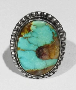 GROSSER alter 50er Jahre Navajo 925 Silber natürlicher Royston Türkis gerollter Schaft Ring 7 - Bild 1 von 8