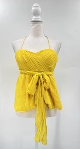 Alice + Olivia Halter Top Yellow Silk Ruched Blouse Strapless Flowy Tank Sz Smal - Picture 1 of 15