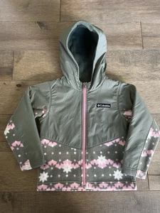 Columbia Steens Mt Overlay Winter Hoodie Jacket Girls 4t Green Pink - Picture 1 of 4