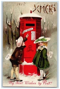 c1910's Christmas Valentine Girl Boy Post Mail Winter Snow Antique Postcard - Picture 1 of 2
