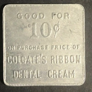 Scarce Vintage "G/F 10c" Colgate's Ribbon Dental Cream Alum - Token c1920's 27mm - Picture 1 of 3