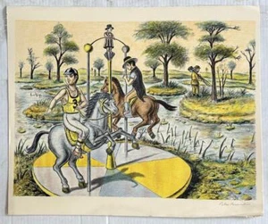 Vintage Chicago Surrealist Peter Passuntino Signed Lithograph Carousel 1 - Picture 1 of 4