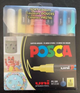 Uni Posca Paint Marker 1.3mm Fine Tip Pen (PC-3M) - Set of 8 Pastel Colours - Picture 1 of 2