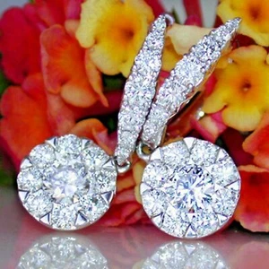 Orecchini a goccia aureola con diamanti simulati taglio tondo bianco 1,85 ct ... - Foto 1 di 6