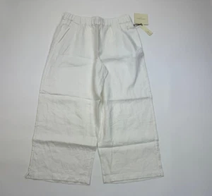Cynthia Rowley Linen Wide Leg Cropped Pants Women L NWT Elastic Waist Pockets - Picture 1 of 12