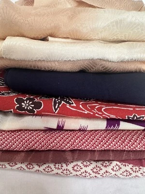 Vintage Japanese kiomono fabric Lot of 7 Bulk 2/3lb 7” x various Length v287 - Image 1 of 4