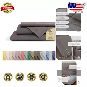 Charcoal Cooling 4-Piece Cotton Sheet Set - Full Size Deep Pocket for Comfort - Picture 1 of 11