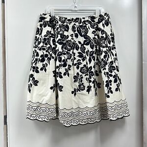 NWT Talbots Women's White Black Floral Lined Side Zip Pleated Skirt Size 14