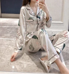 Ice Silky Pajamas women long-sleeved two-piece suit- US Size L/XL - Picture 1 of 2