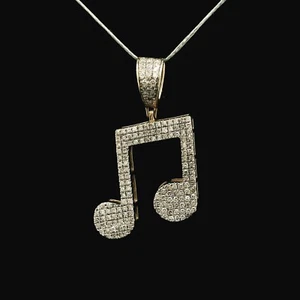 (MA4) 10K Yellow Gold Musical Note Diamond Pendant 1.60 ctw 2.9 Grams 1"x3/4" - Picture 1 of 4
