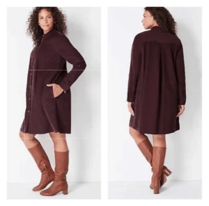 J. Jill wale-fine corduroy spiced wine shirt dress womens S petite Button up NEW - Picture 1 of 11