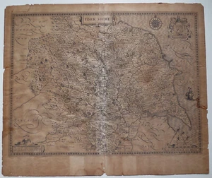 1610 JOHN SPEED MAP of YORKSHIRE with DESCRIPTION on BACK FROM ORIGINAL ATLAS - Picture 1 of 15