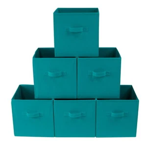 6 Foldable Fabric Cube Storage Bin Baskets - Picture 1 of 6