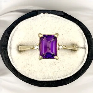 Amethyst Diamond Ring 9ct Gold 2.52grams - Size O -BNWT - Picture 1 of 3