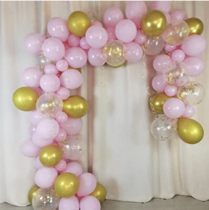 Pink and Gold Balloons Garland 127 pcs Confetti Metallic Pastel Latex Balloonkit - Picture 1 of 3