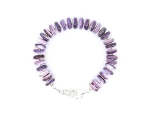 AAA Purple Wampum Quahog Heishi Beaded Shell & Sterling Silver Gemstone Bracelet - Picture 1 of 7