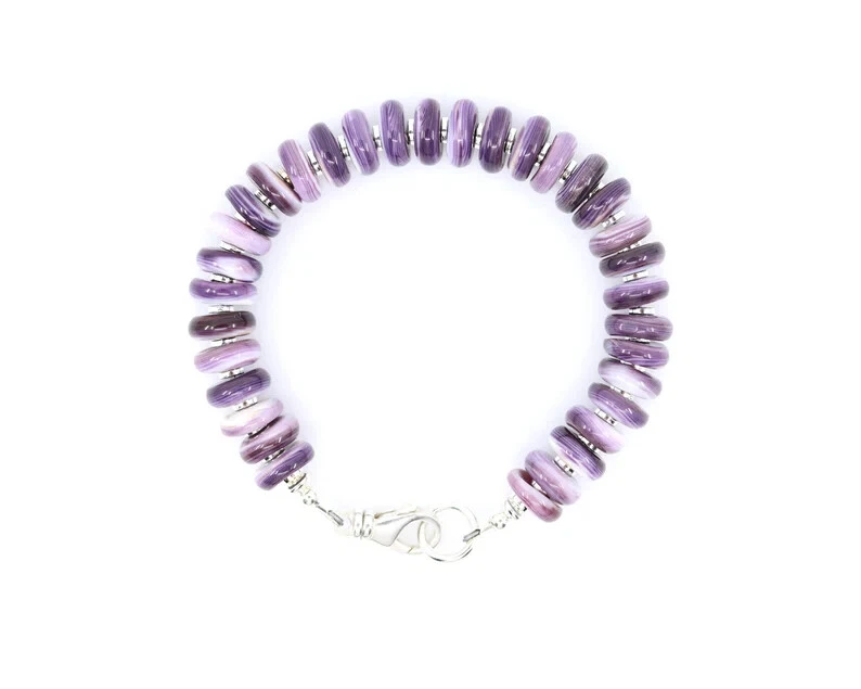 AAA Purple Wampum Quahog Heishi Beaded Shell & Sterling Silver Gemstone Bracelet - Image 1 of 4