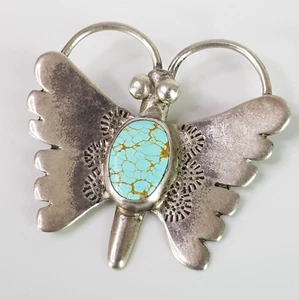 Vintage 70s Pale Turquoise Navajo Butterfly Pendant 925 Silver Mexican 40x40mm - Bild 1 von 13