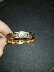 Vintage 1/20 12k Gold Filled Solid Bangle ingraved mid century Flower Design - Picture 1 of 12
