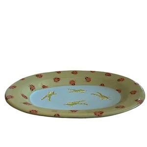 VTG Patricia Dupont Leaping Frog Lady Bug Serving Platter 15.5 x 11.5 Green/Red - Picture 1 of 12