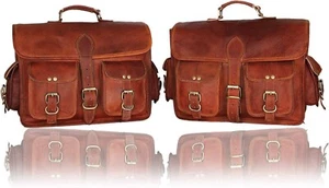 2 pcs Handmade Leather Motorcycle Saddlebag Side Panniers Tools Gear Luggage Bag - Picture 1 of 9