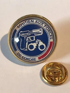 GROS PIN'S 2cm ASPECT DORÉ Tricolore Soutien Aux Forces De L’ordre Police - Picture 1 of 2