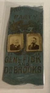 Clinton Fisk & John Brooks Prohibition Party Election Ribbon 1888 TP-3051 - Picture 1 of 5