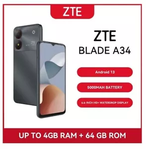 ZTE Blade A34 factory unlocked 4G LTE Android 64GB/4RAM Cell Phone Gray - NEW - Picture 1 of 8
