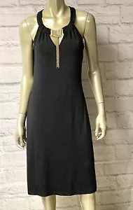 Abito SELE Slinky nero con strass e pendenti oro TG/CD L - Foto 1 di 4