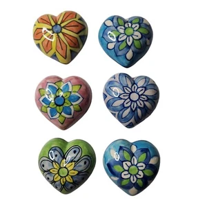 World Market Ceramic Heart Key/Coat For Hook Replacements Painted Floral Set - Picture 1 of 6