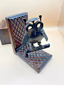 Owl Bookends Metal Scraps, Nuts & Bolts Art Steampunk Made In Spain Rustic Look - Picture 1 of 4