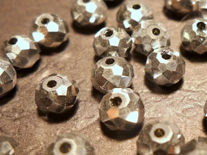 50Pc 4x3mm Austrian Crystal Glass Faceted Rondelle Beads - Metallic Silver - Picture 1 of 1