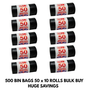 500x Heavy Duty Black Bin Bags Refuse Sacks 10 Rolls of 50 70x83cm Strong - Picture 1 of 5
